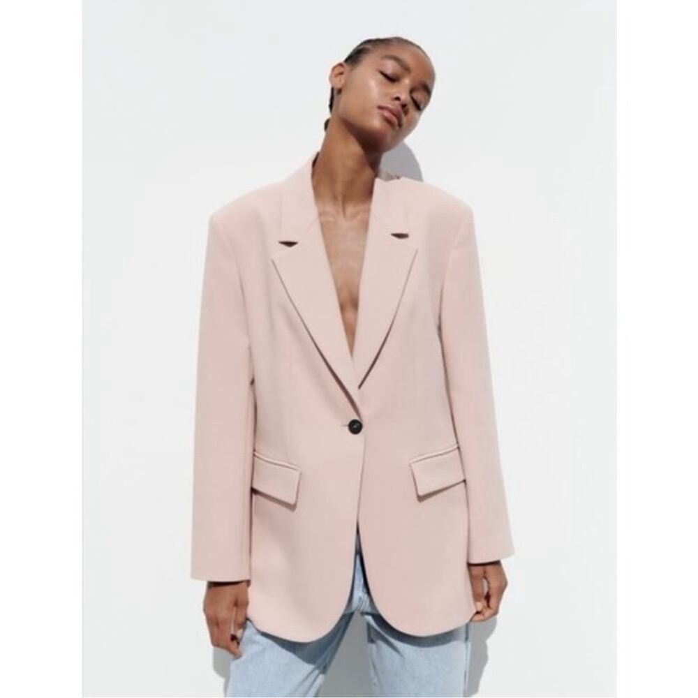 ZARA Oversized Single Button Blazer Single Breasted Jacket Light Blush Pink